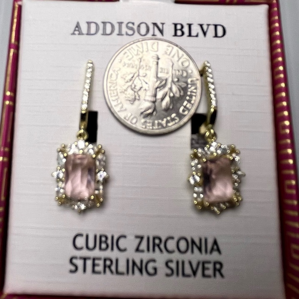 Addison Blvd Gold Plated STERLING SILVER & CUBIC ZIRCONIA Lever Back Earrings